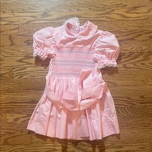 Smocked Charming Pink Kids Dress with Lace Accents